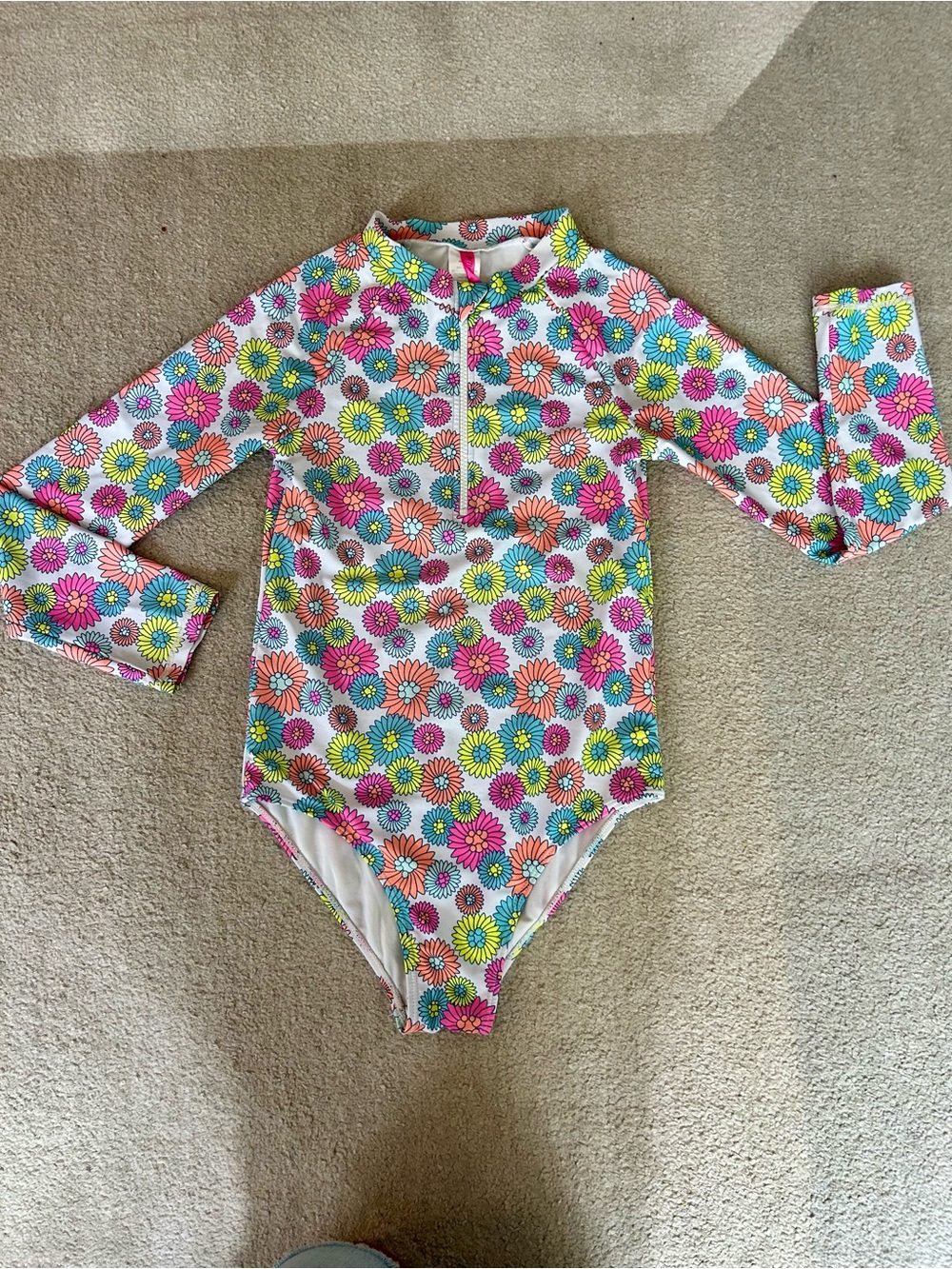 Betsey Johnson Girls' Long-Sleeve Floral One-Piece Swimsuit - Multicolor